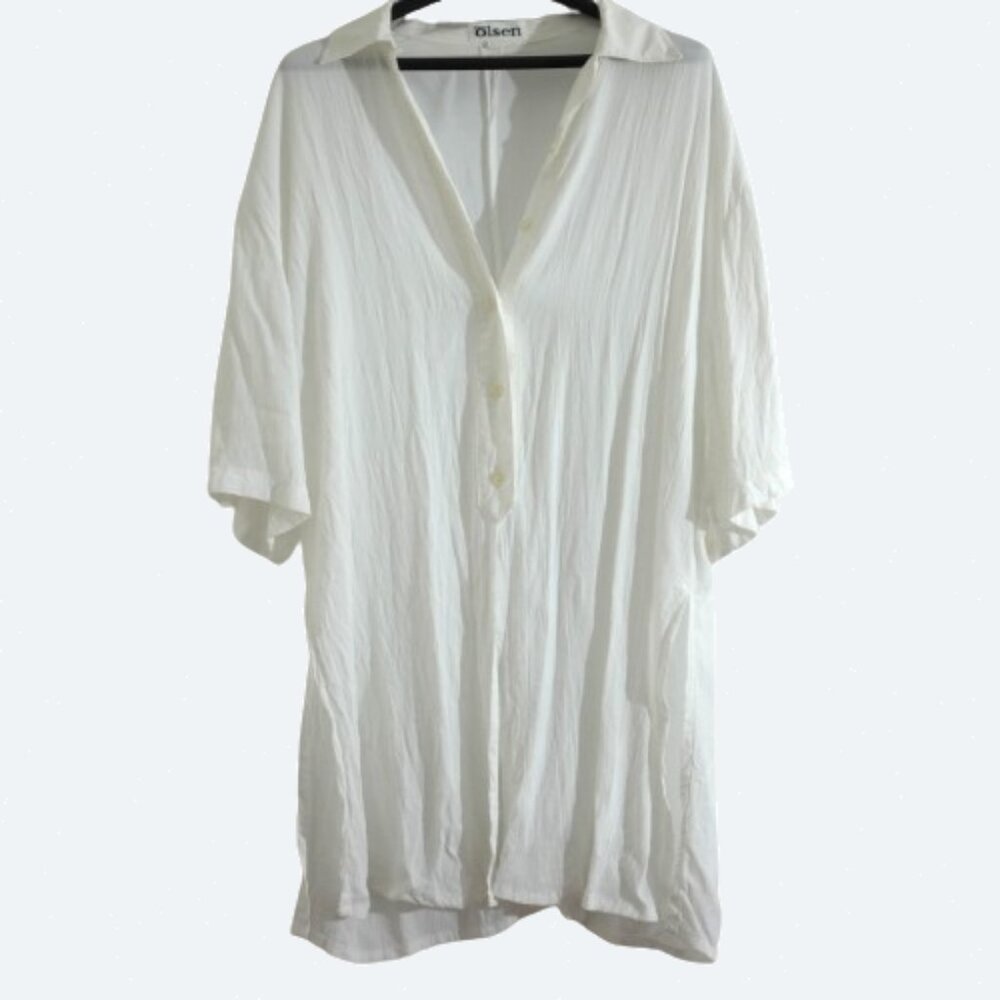 Olsen white buttoned blouse 100% viscose side split size 38